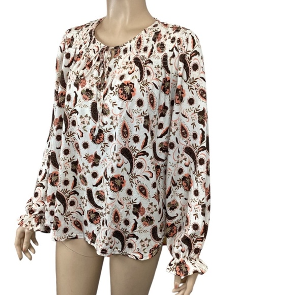 Melloday peach printed top flowy long sleeve size small Boho‎ - Picture 2 of 7